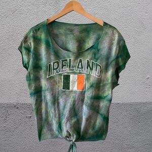 Ireland Flag Tie-Dye Tie Front Top Size L #StPatricksDay Green